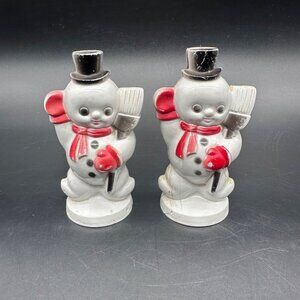 Vintage Rosbro Snowman Plastic Candy Containers 1950s Christmas Decor READ